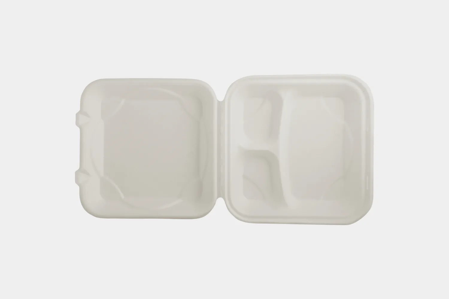 9″x9″ – 3 Compartment Takeout  Bagasse Container with Hinged Lid view 3